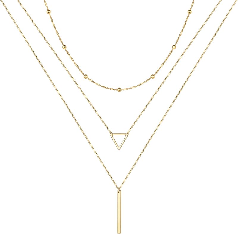 Gold Layered Necklaces for Women - 14K Gold Plated Handmade Multilayer Bar Pearls Coin Disc Moon Butterfly Medallion Adjustable Dainty Layered Choker Necklaces for Women Jewelry