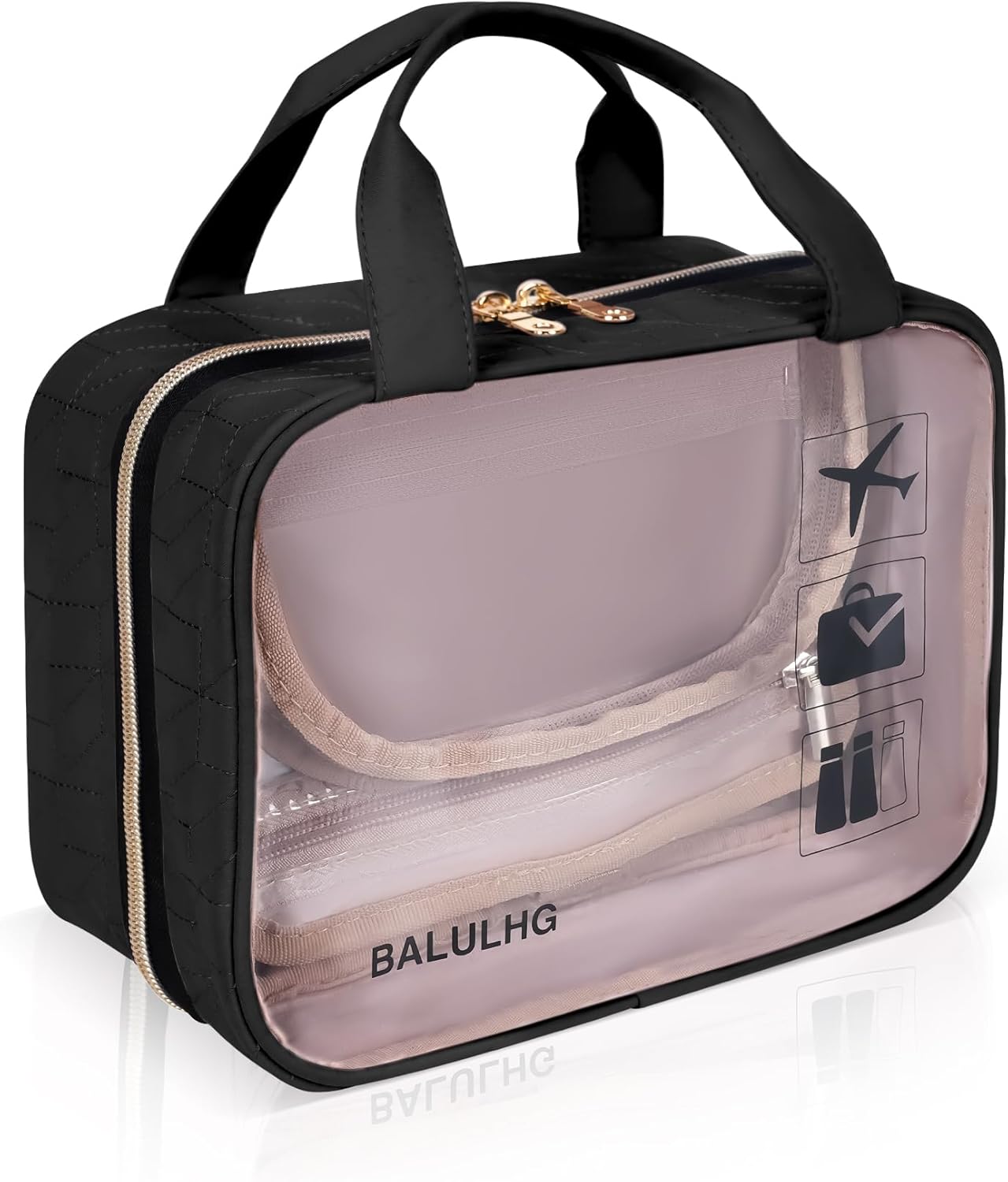 Clear Makeup Brush Bag with Hanging Hook for Travel, Toiletry, Traveling Essentials, Organizer, Women Black