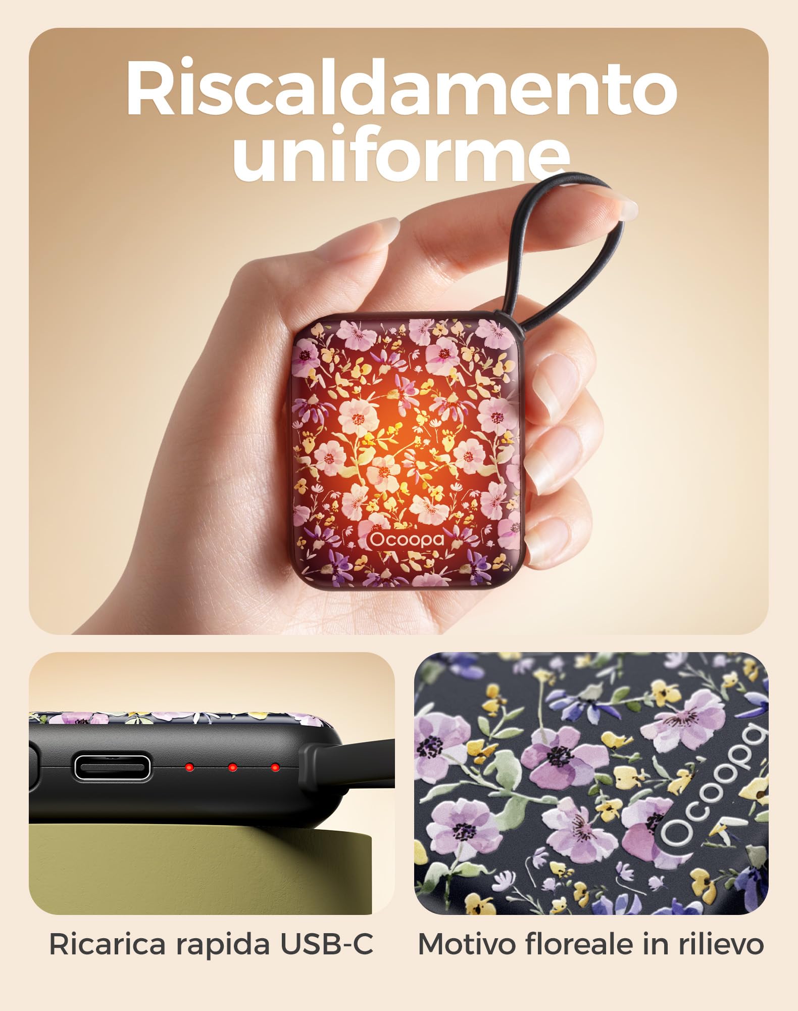 OCOOPA Scaldamani Elettrico 2 Pezzi, Portatile Scalda Mani USB Ricaricabile 4000mAh, 3 Livelli fino a 52°C, Utile Regalo di Natale, Ideale per Sci Invernale, Viaggi e Attività all’Aria Aperta,UT5 Nano