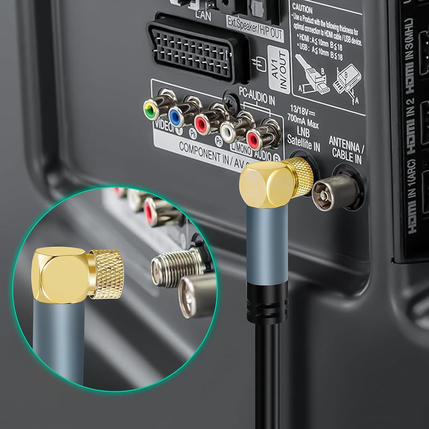TV Aerial F-Type Connector Coaxial Cable 10FT, 90 Degree Angled to Straight Male Cord, Coax Cable for HDTV, CATV, DVB-T2/C/S, Cable Modem, Radio, Satellite Receivers