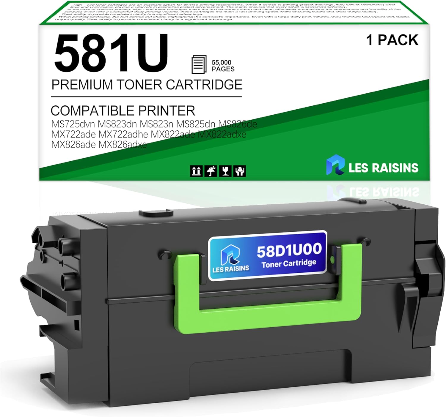 58D1U00 Toner Cartridge Replacement for Lexmark MS725dvn Toner Cartridge for Lexmark MS823dn MS823n MS825dn MS826de MX722 MX822 MX826 Printer, 55K Pages