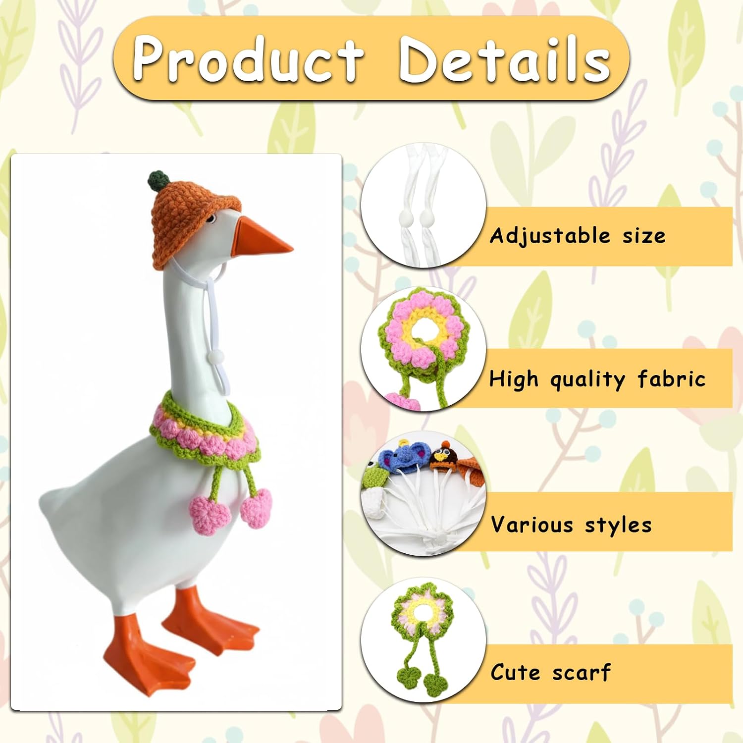 Charunee 12 Pcs Desk Goose Outfits 7 Inches Hats, Mini Desk Goose Knitting Outfits, Adjustable Hat Band Neckband for Magnetic Geese Key Holder Statue, Personalized Decoration for Home Office