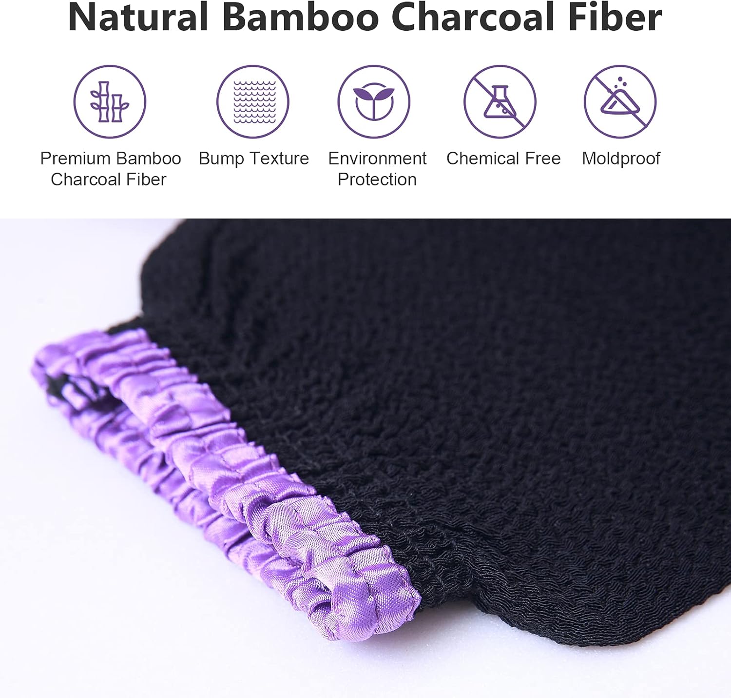 Exfoliating Mitt Body Scrubber 2 Pack, Very Rough Bamboo Charcoal Fiber