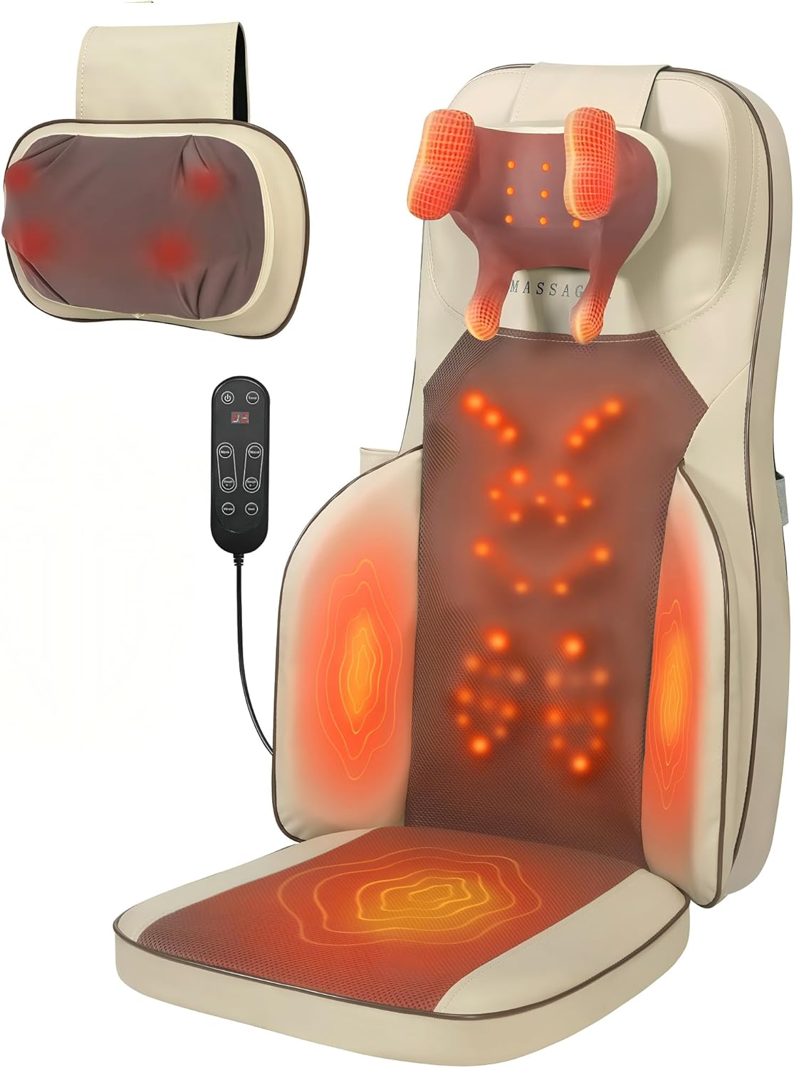 Bz&Rl Shiatsu Neck and Back Massager for Chair - Back Massager for Pain Relief Deep Tissue, Shoulder & Leg Muscle Relaxation, Ideal Gift for Men & Women Khaki