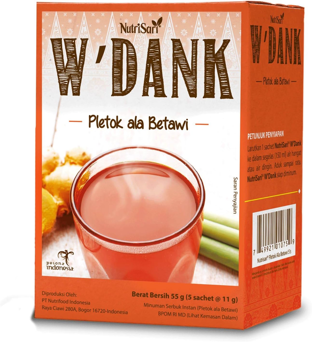 Nutrisari W'dank Pletok Betawi Indonesian Traditional Beverage 5-ct (1 Box)