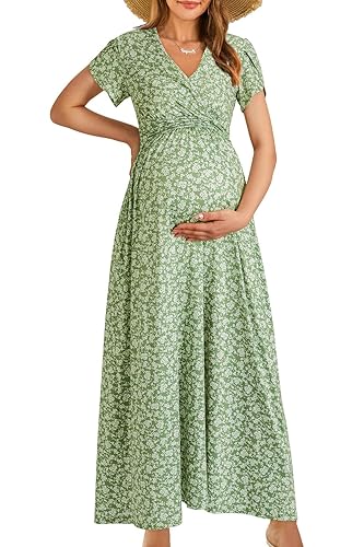 OUGES Maternity Maxi Dress Wrap Baby Shower Pregnancy Dresses for