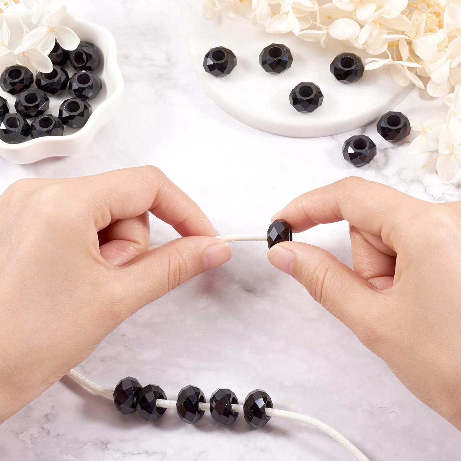 KISSITTY 100pcs Black Glass Faceted European Beads Bulk No Metal Core Rondelle Large Hole Bead AB Color Crystal Bead Round Spacer Beads for Bracelets Necklace DIY Jewelry Crafts Making,Hole: 5mm - Image 5