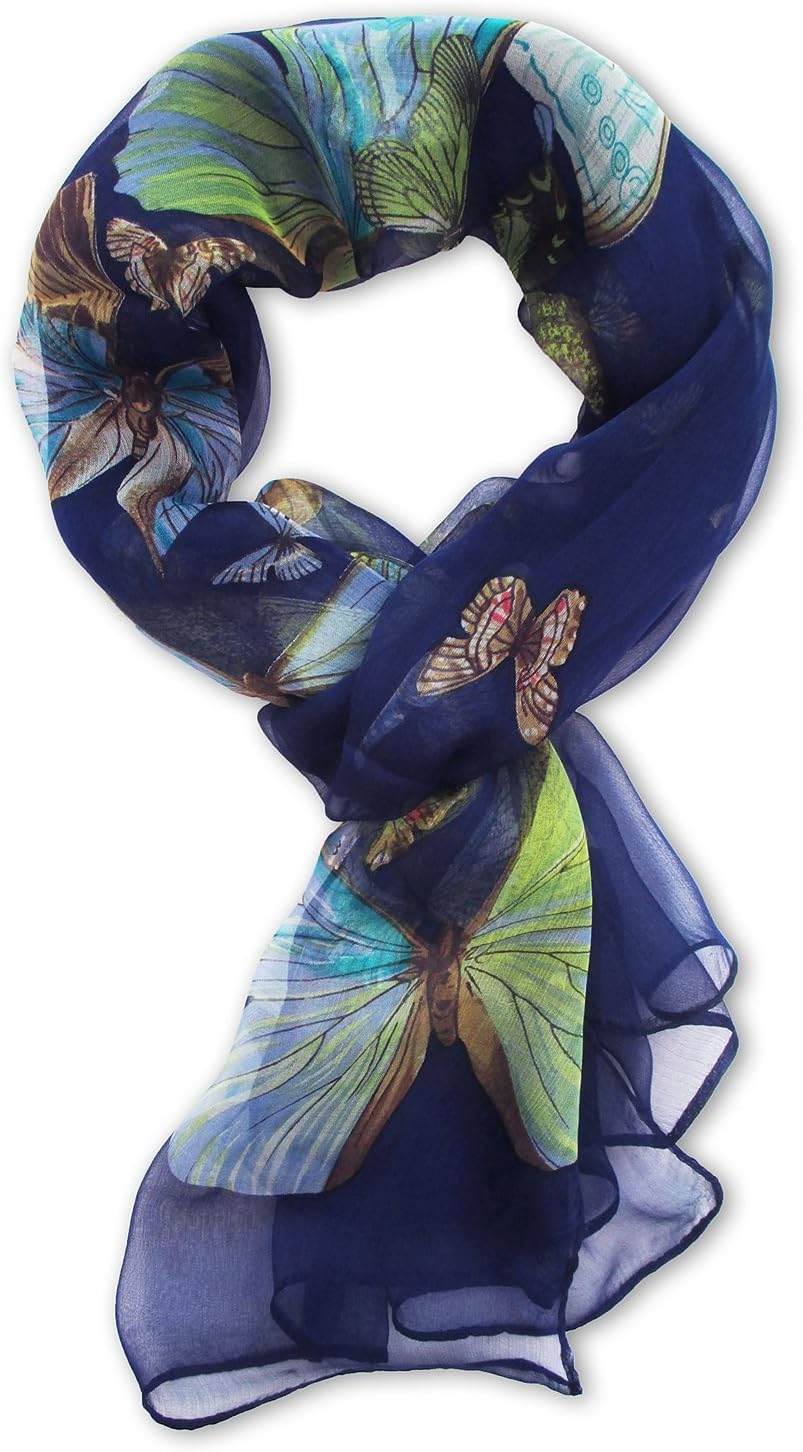 V28 Womens 100% Silk Butterfly Pattern Lightweight Soft Scarf