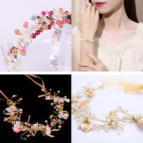 Miniatura 6 de HERZWILD 600 cuentas de perlas acrílicas, perlas de colores para manualidades con agujero, perlas redondas de imitación, cuentas sueltas de perlas