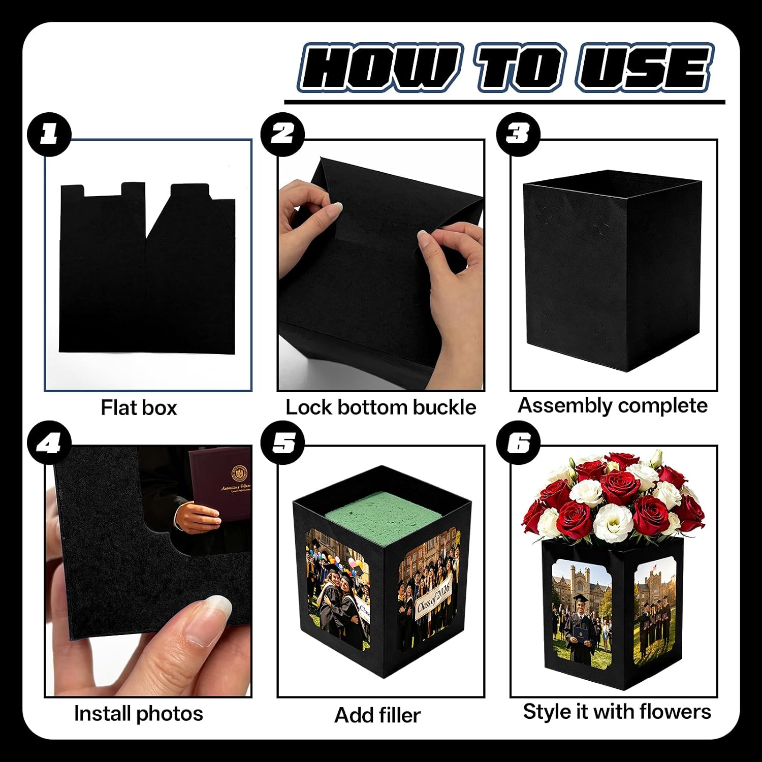 8PCS Graduation Photo Centerpieces For Table, 6x4/7x5 Inch Black Picture Display Box, Photo Display Props Frame Gift for Party Favors Wedding Birthday Graduation Table Decoration(Black) image 3