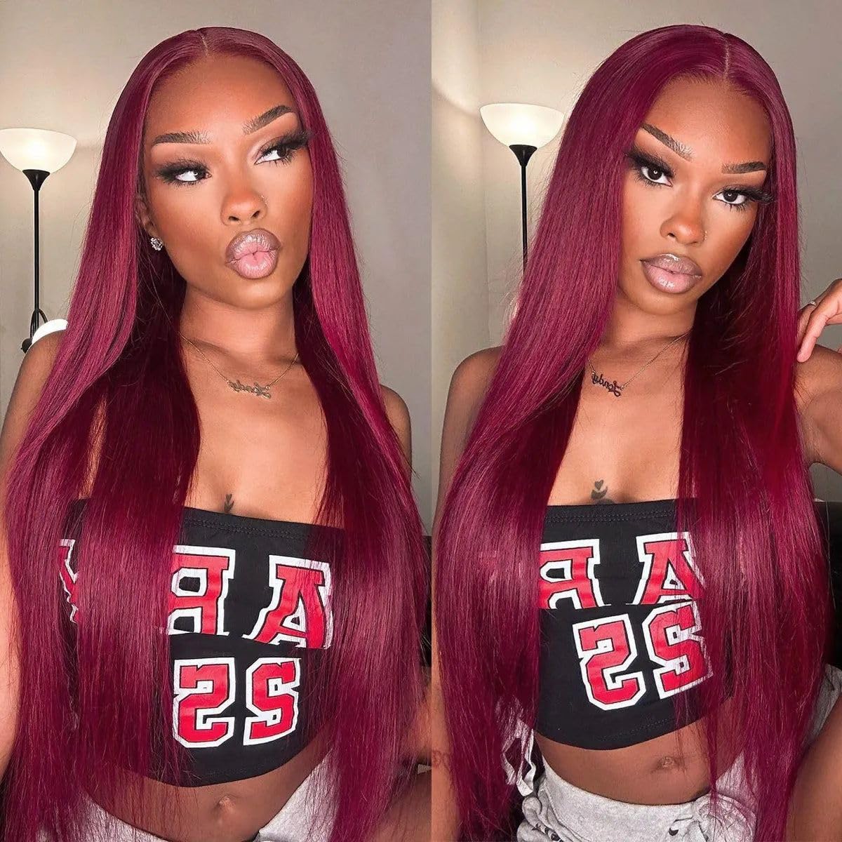SUPERNOVA 99J Burgundy Lace Front Wigs Human Hair 4x4 HD Straight Wigs with Baby Hair 180% Density Red Wine Colored Wigs for Women 24 Inch