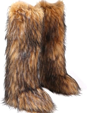 Valpeak Womens Faux Fur Boot Winter Fluffy Long Furry Boots for Girls Outdoor Fuzzy Knee-High Boots