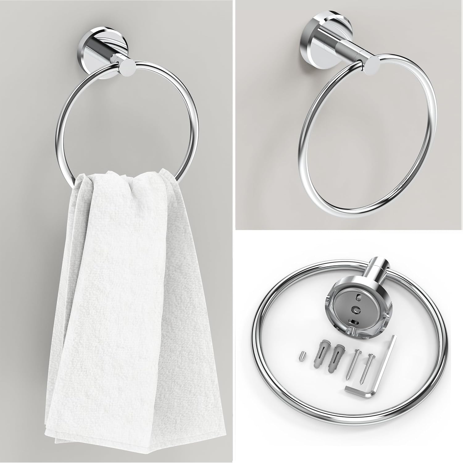 RARXTR 3pc Bathroom Hardware Set with Polished Toilet Paper Holder, Towel Ring, Towel Bar SUS304 Stainless Steel Toilet Paper Roll Holder Wall Mount, Bathroom Towel Holder, Towel Rack Set