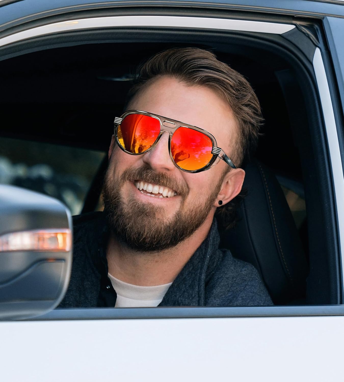 FEISEDY Steampunk with Side Shields Aviator Sunglasses for Men Women 80s Retro Flat Top Oversized Polarized Shades B0096 - Image 3