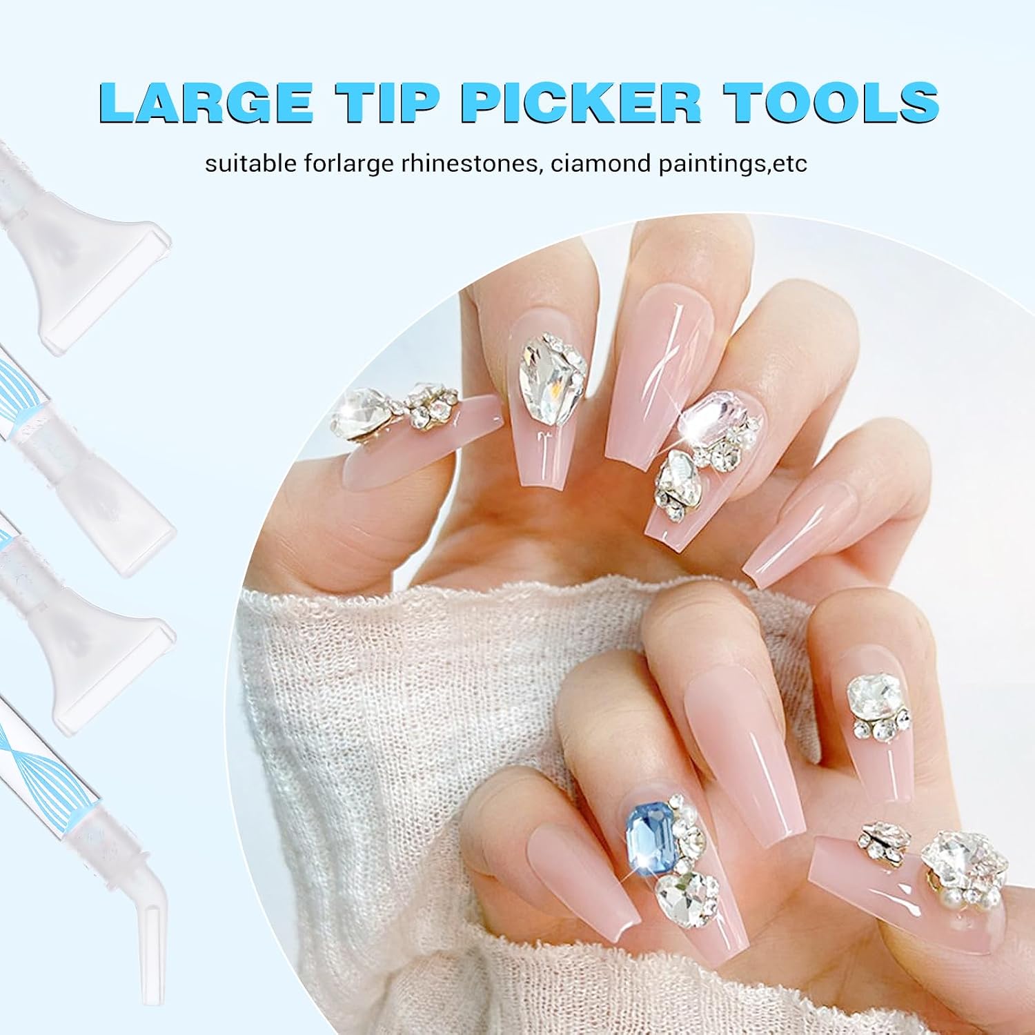 Rhinestone Pickup Tool Set: 2 Pcs Rhinestone Picker Handles Dual-Ended Rhinestones Applicator Dotting Tool Pen Shiny Diamond Dot Drill Pen for DIY Home Nail Salon