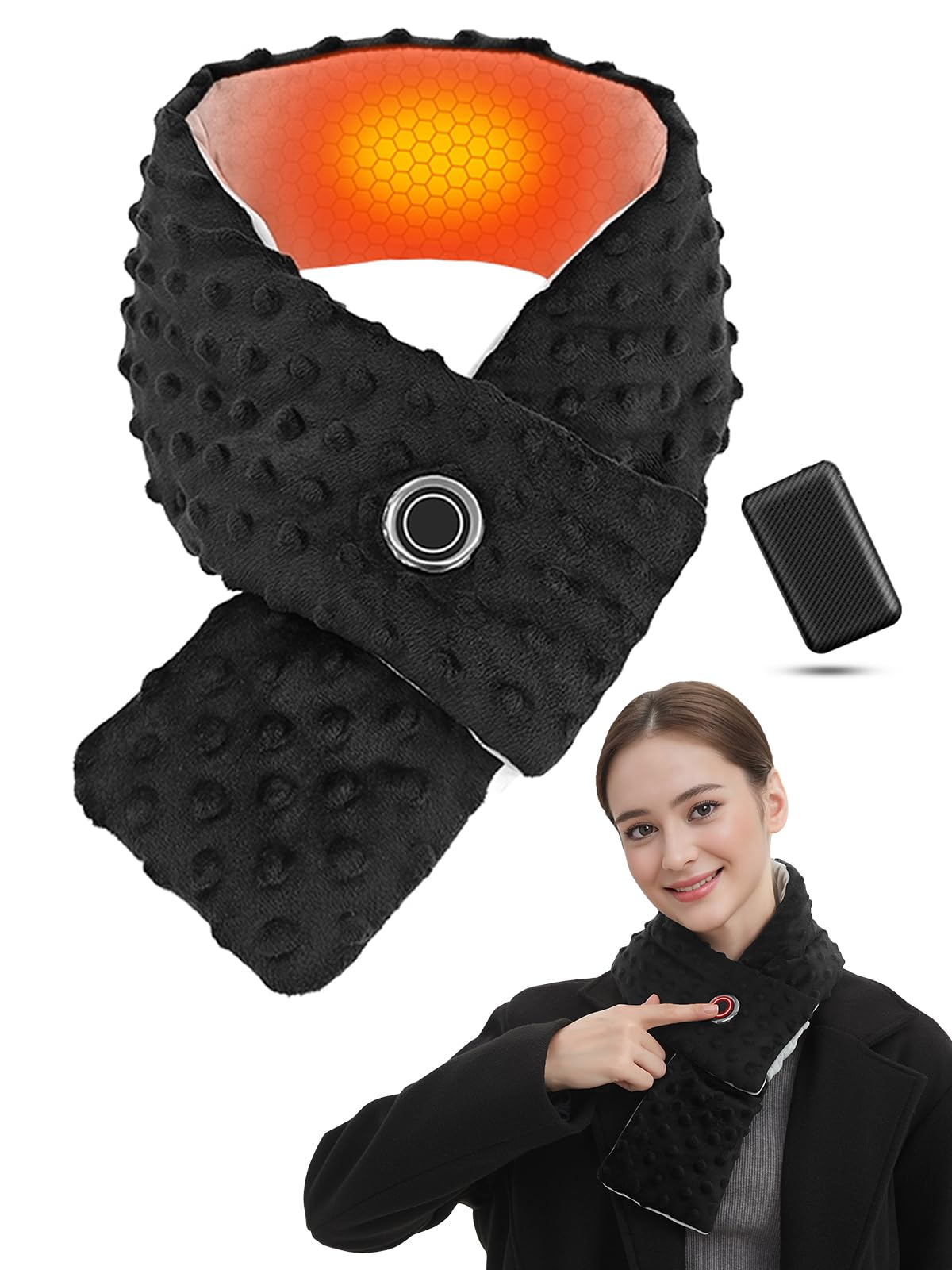 FERNIDA Sciarpa riscaldata, scaldacollo per uomo e donna, con batteria leggera, antivento, USB, elettrica, per neve, sci, escursionismo, pesca, ciclismo, Nero , Taglia unica