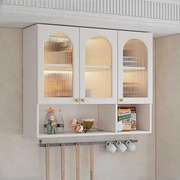 WGM Wall Storage Cabinet with Glass Door, Wall Cabinet for Bathroom Storage, Solid Wood Frame, Cream Wall Shelf, Hanging Cabinet, Floating Shelf, Organization, Washroom, Hanging Cabinet, Storage Box