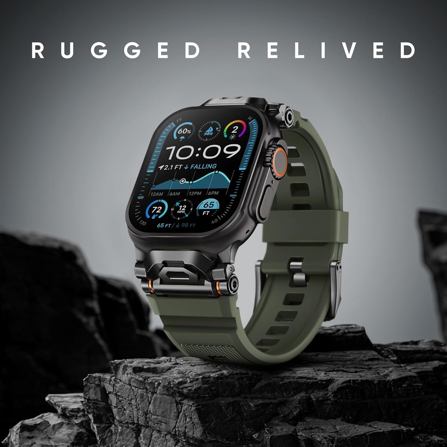 Rugged Bands Compatible for Apple Watch Ultra 3/Ultra 2/Ultra Band 49mm 46mm 45mm 44mm 42mm, Silicone Sport Strap with Durable Stainless Steel Connector for iWatch Series 11 10 9 8 7 6 5 4 3 SE Ultra