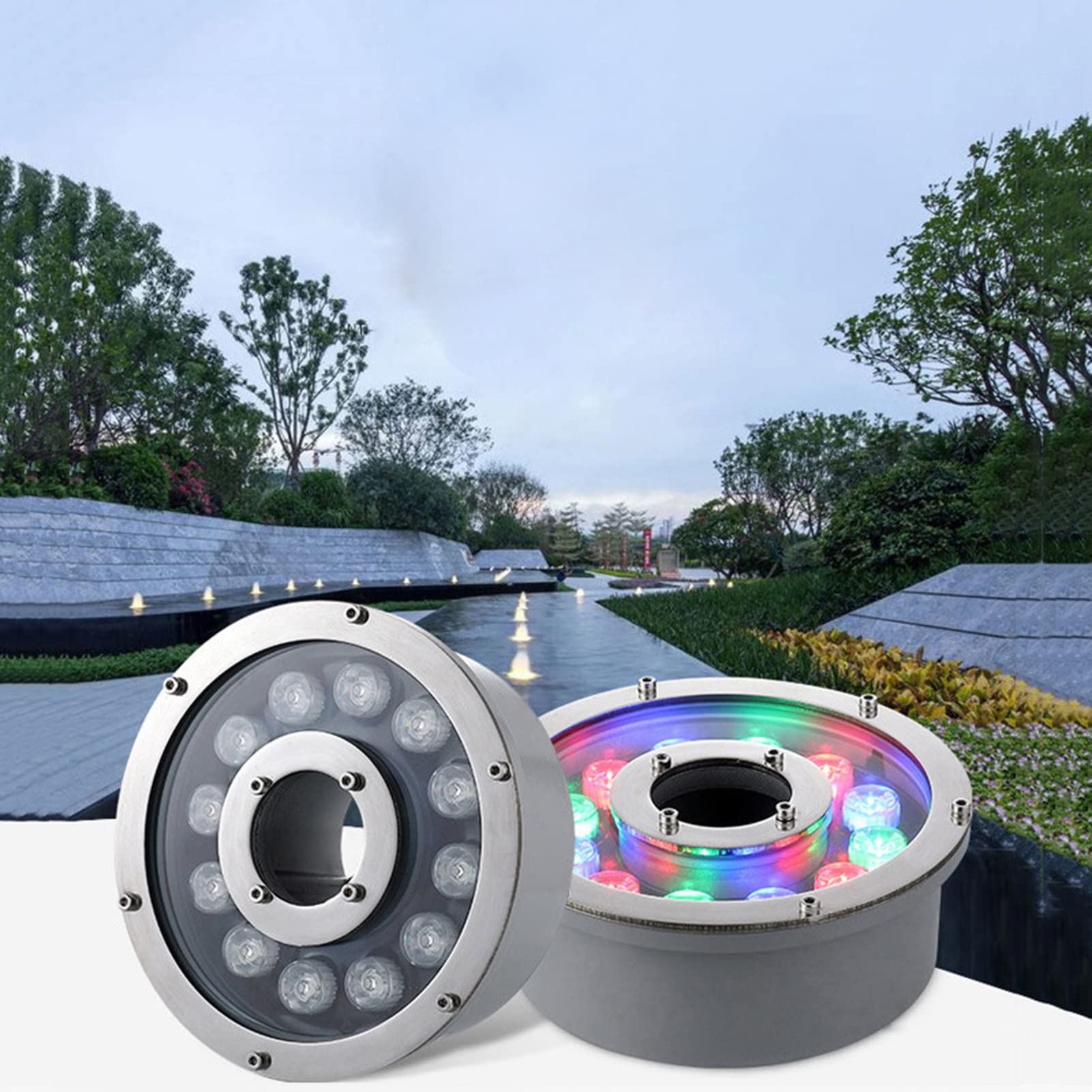 Fontana a LED, IP68, impermeabile, 12 V/24 V, faretto subacqueo a bassa tensione per laghetti, piscine e giardini, potenza 18 W