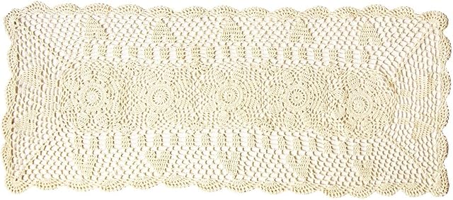 kilofly Handmade Crochet Lace Rectangular Table Runner 15 x 36 Inch, Beige