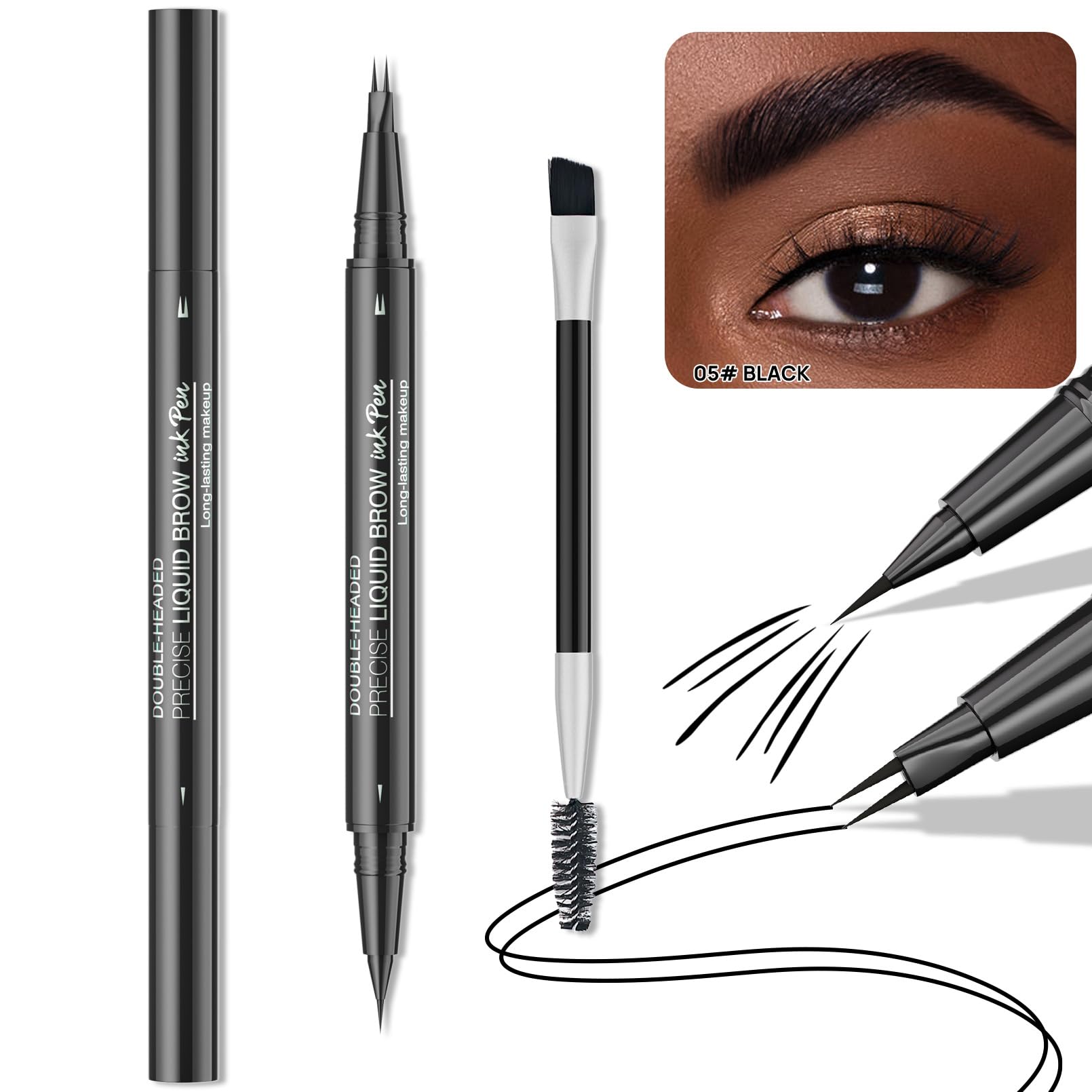 Eyebrow Pencil, Waterproof Eyebrow Pencil with Brush, Eye Brow Pen - Image 2
