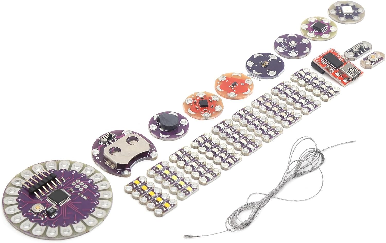 Klanata Lilypad Kit Wearable Electronic LED and Sensor Kit with Temperature Sensor and Cable, Electronic Components for DIY Projects and Wearable Tech Enthusiasts