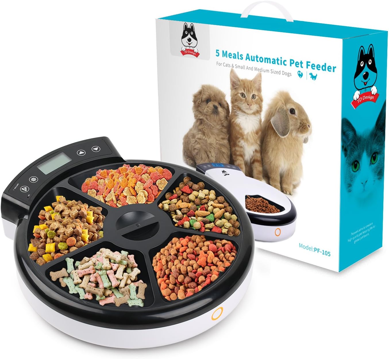 TDYNASTY DESIGN Automatic Pet Feeder Cat Feeder for Dogs & Cats | Dry Food - 5 Meals, 5 x 240ml
