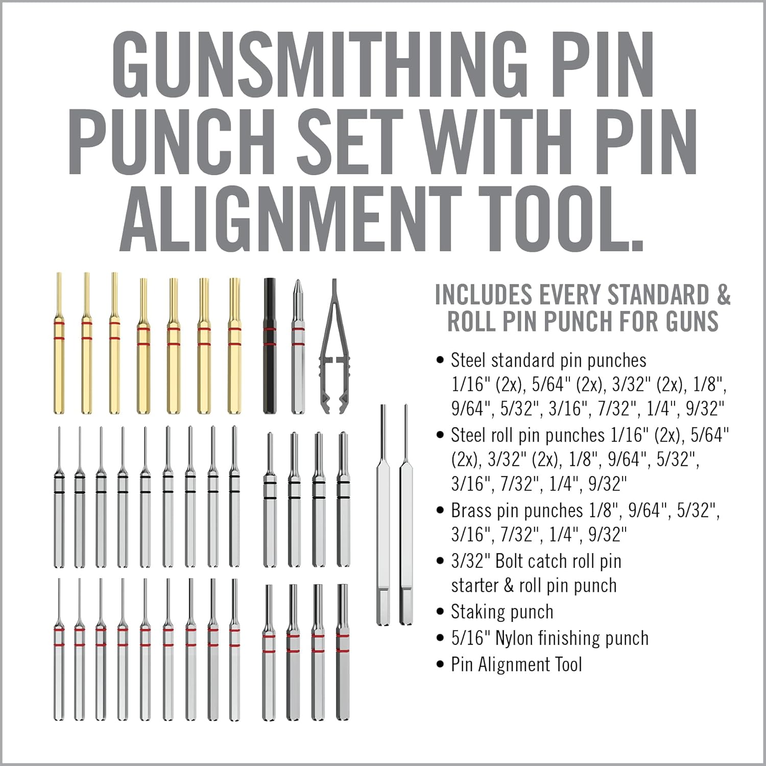 Real Avid Punch Set, Gunsmithing Tool Kit with Roll Pin Punch Set, Flat Tip Metal Punch Set, Brass Punch Set and Gunsmithing Tools: Pin Starter Tool