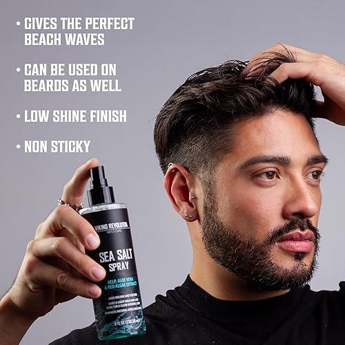 Miniatura 11 de Viking Revolution Spray de sal marina para hombres – Spray texturizante para el cabello con algas, aloe vera y extracto de algas rojas – Sprays