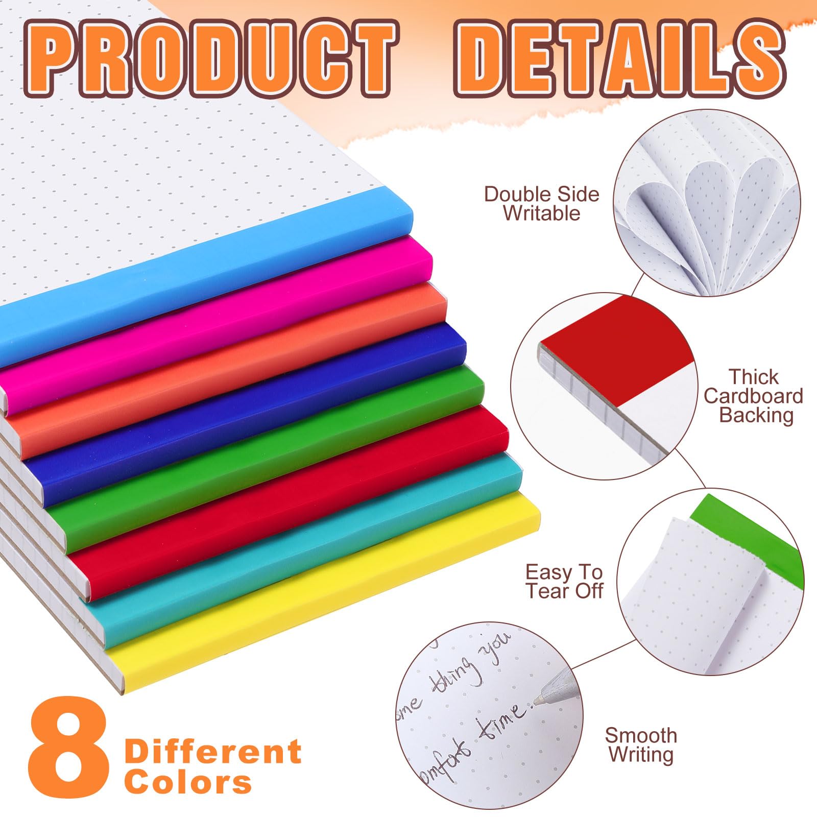 Tenceur 8 Stück Gitterpapierblock, 10,2 x 15,2 cm, Graftpapier, 30 Blatt, kariert, liniert, Notizblöcke, Notizblöcke, Mathematikraster, Notizblock, Kratzblöcke, verschiedene Farben (Punktraster)
