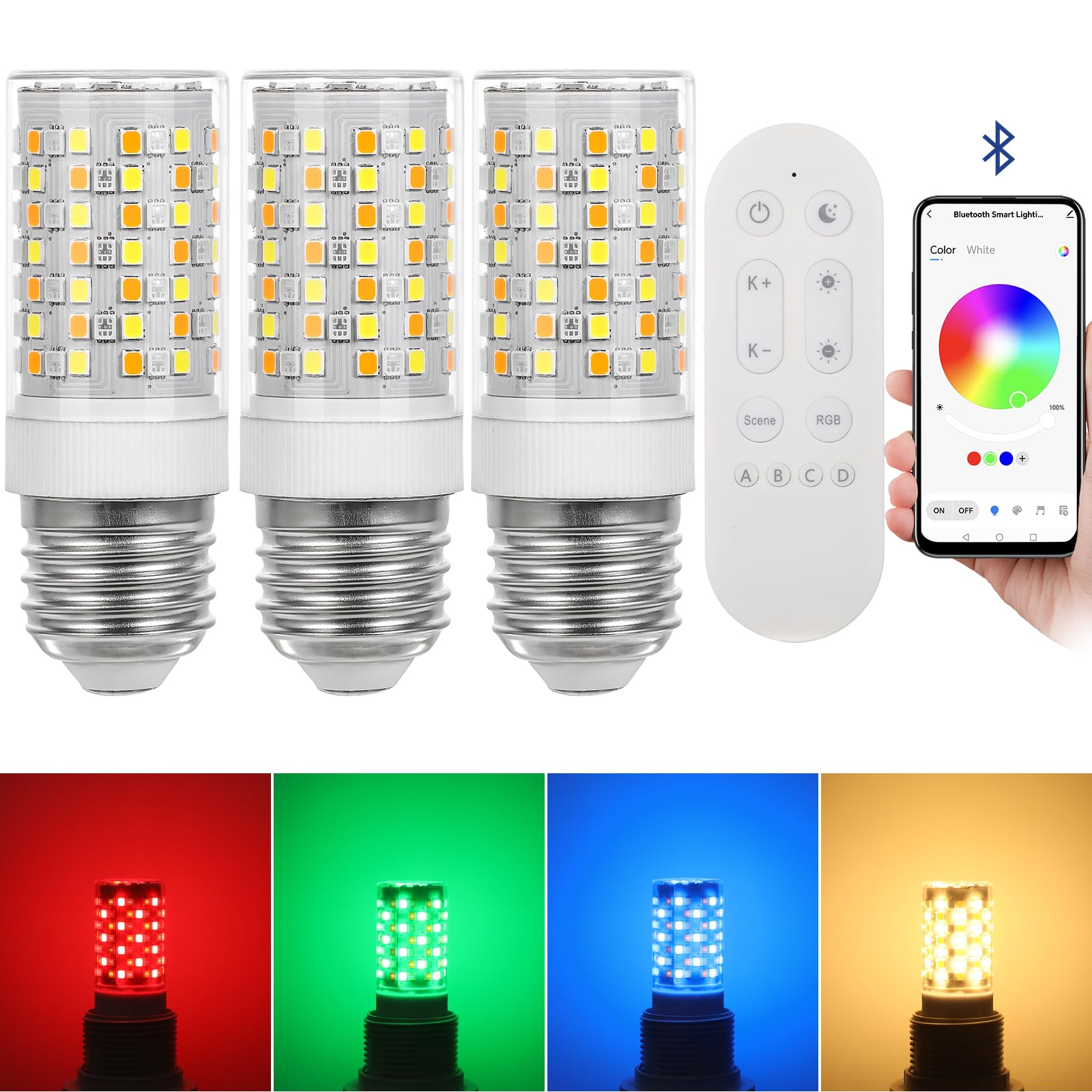 I-SHUNFA Bombilla LED Inteligente RGB con Bluetooth E27, 7W 750LM, AC230V | BrilloTemperatura de Color Ajustables, 16 Millones de Colores DIY, Regulable en Múltiples Colores (3 Pack With Fernbedienung)