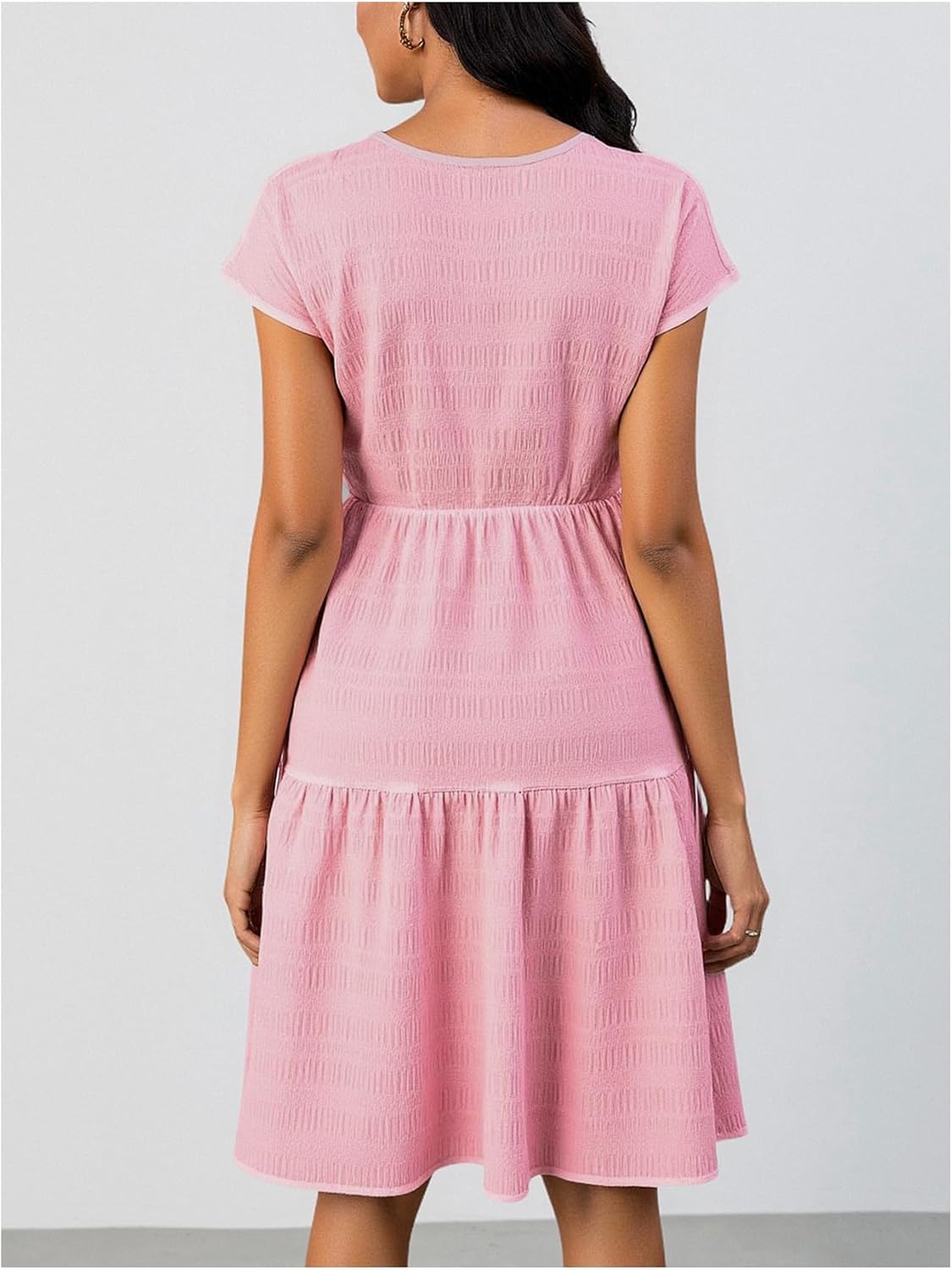 Women's Summer Ruffle Flowy Dress Elegant Casual Cap Sleeve Crew Neck A Line Vacation Dresses - Image 2