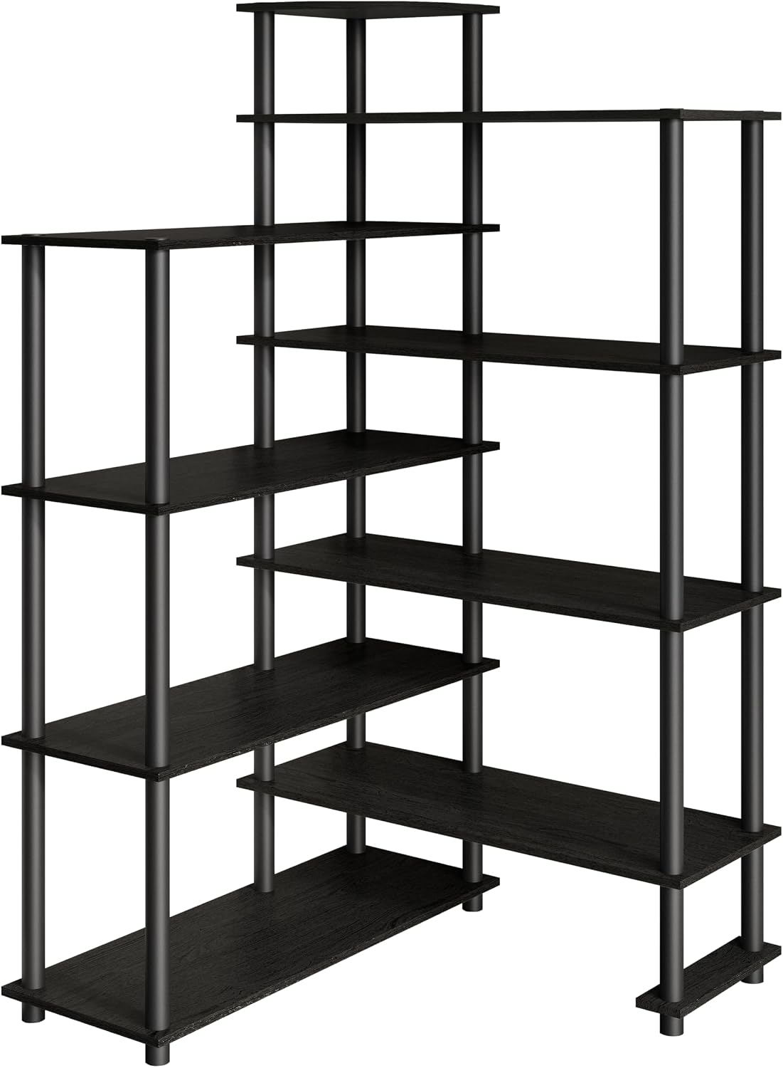 Modern L-Shape Multipurpose Shelf with Corner Storage Design, Modern Home Organizer, Black
