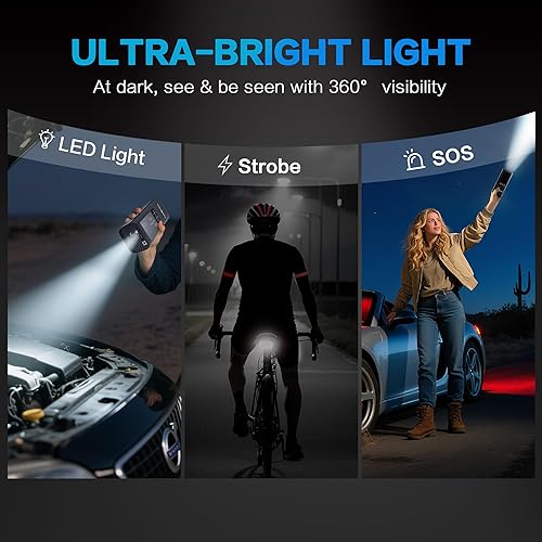 Miniatura 4 de Compresor de aire portátil de 2 generación, inflador de neumáticos grande de 180 PSI, nivel de velocidad de inflado rápido de 30 segundos, capacidad