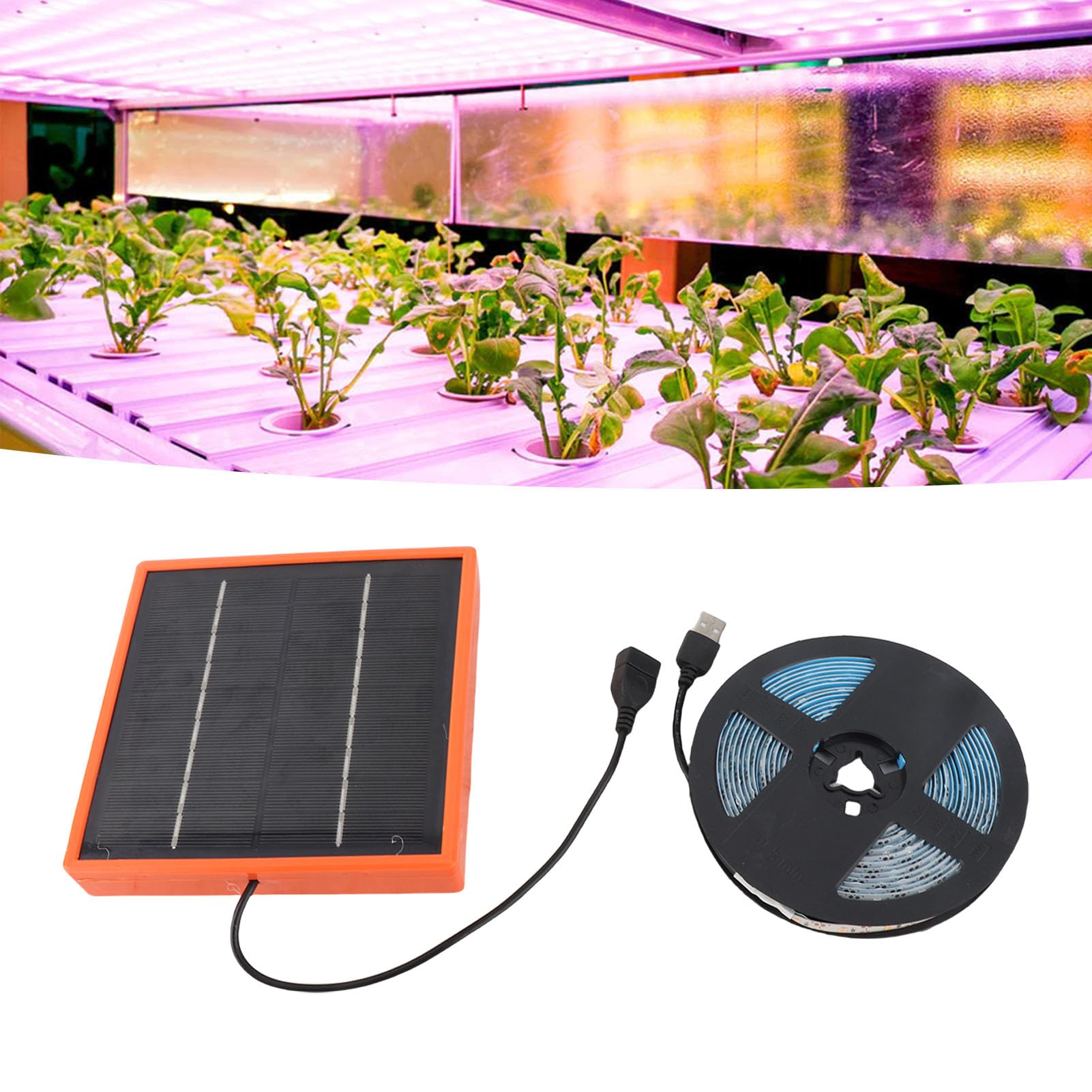 Lampe de Croissance pour Plantes Solaires, Lumière du à Spectre Complet, Lampe de Croissance à énergie Solaire 5 M LED pour Plantes, Lampe de Croissance de 5 M avec Panneau