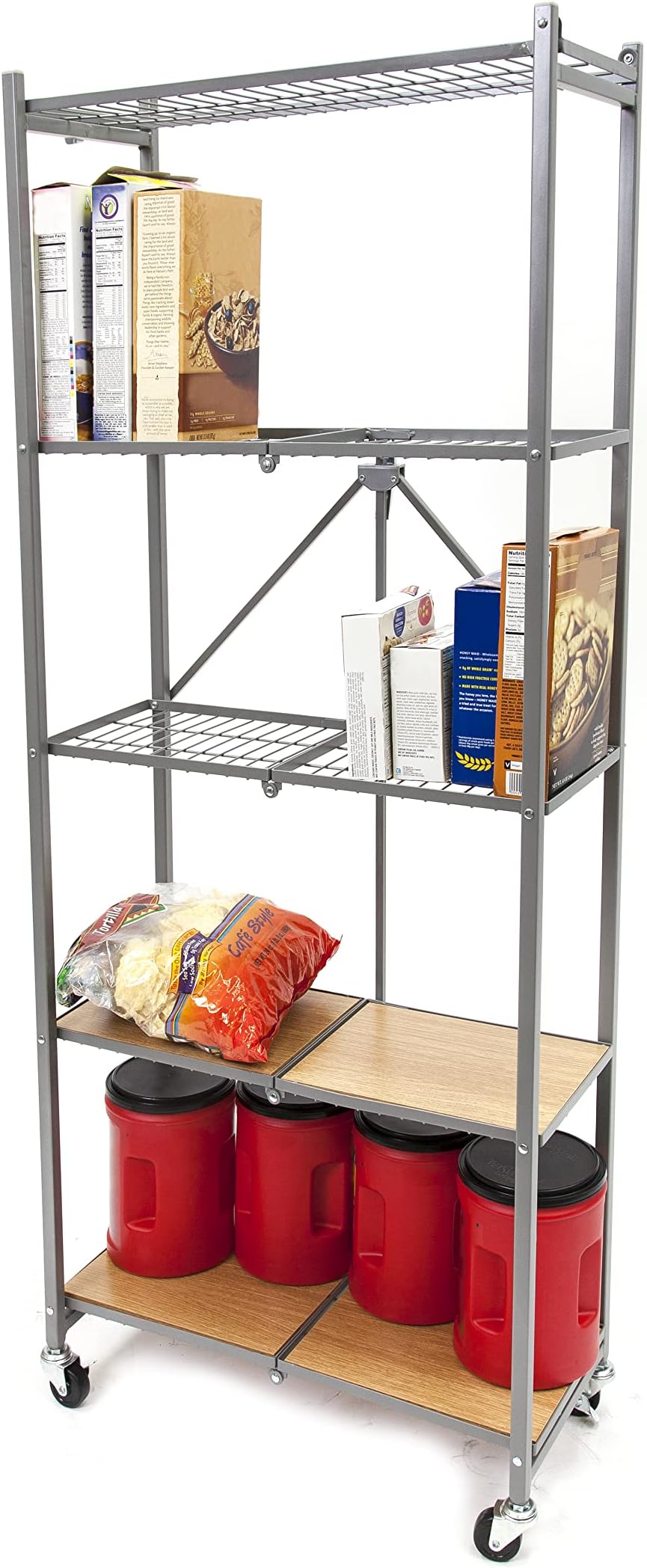 Origami RPR 5-Tier Slim Pantry Rack, Foldable Steel Shelf with Wheels, Silver