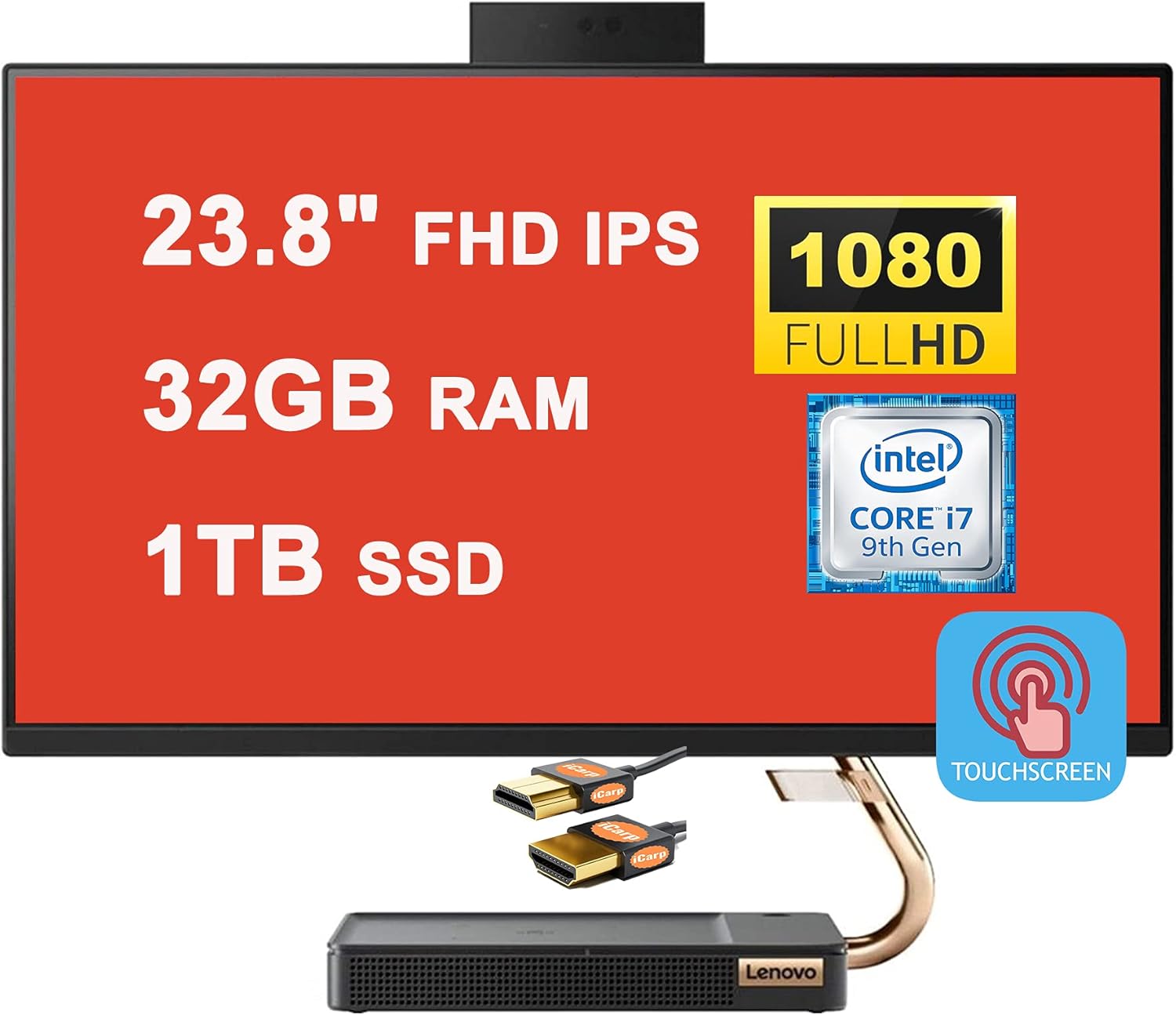 Lenovo Flagship IdeaCentre A540 24 All-in-One Desktop 23.8" FHD IPS Touchscreen 9th Gen Intel Octa-core i7-9700T 32GB RAM 1TB SSD JBL Harman Speakers Dolby Webcam Win10 Pro (Renewed)