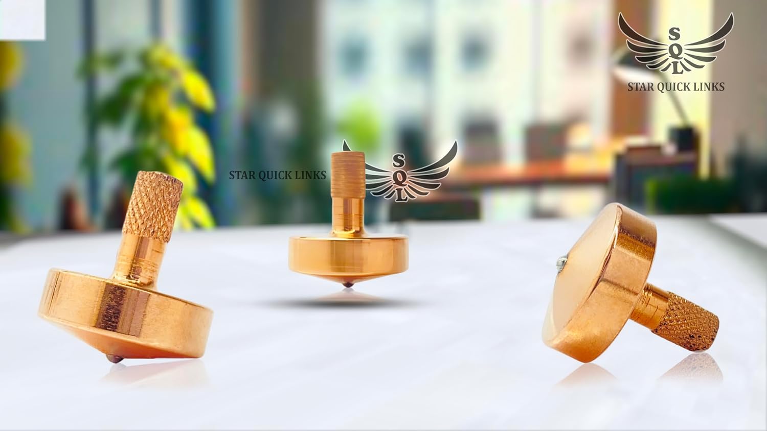 Premium Polished Spinning Top with 3 mm Stainless Steel Ball Tip High Performance Metal Top Spinner (Wide Tip Spinning Top, Copper)