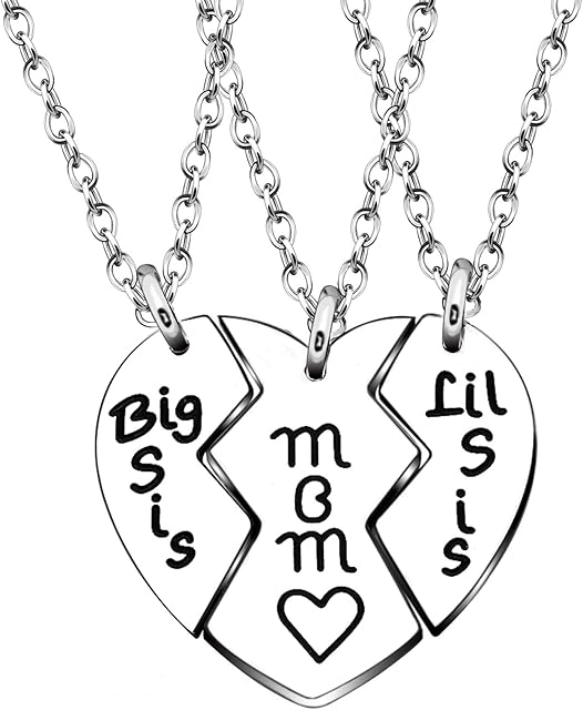 AGR8T 3pcs Mother Daughter Pendant Necklace Mom Big Little Sister Love Broken Heart Pendant Gift for Family
