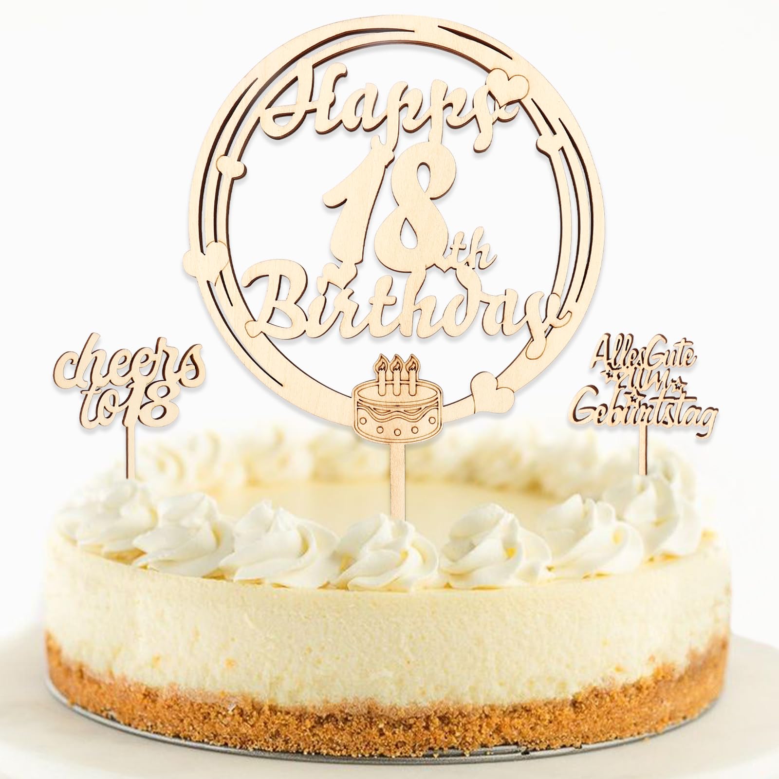 Tortenaufsatz 'Happy 18th Birthday' Aus Holz – Kuchendekoration Zum 18. Geburtstag, 19,8x16 Cm, Für Mädchen & Jungen