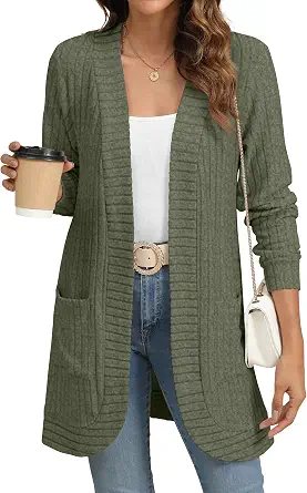  Cardigan Sweaters for Women Long Sleeve Open Front with Pockets | Long Cardigans for Women Lightweight Soft Casual Dressy Loose Fit Cardigan Sweater with Pockets for Work and Office
