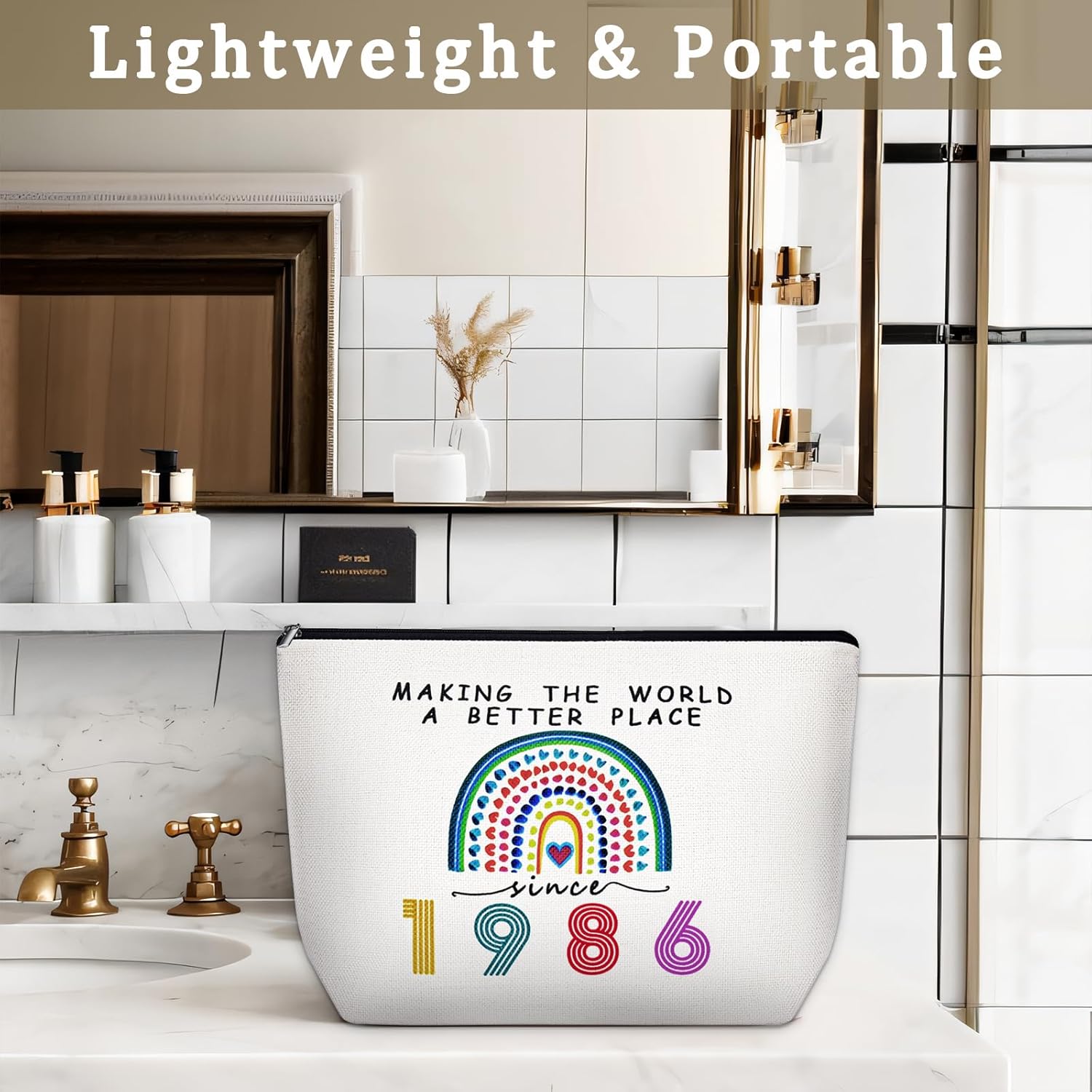 40th Birthday Gifts for Her Women Makeup Bag 40 Year Old Birthday Decorations Party Favors for Mom,Wife,Sister,Friend,Mothers Day,1986 Anniversary Small Cosmetic Travel Pouch (1986) - Image 3