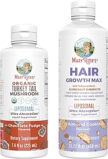 MaryRuth's Turkey Tail Mushroom Liposomal (Chocolate Fudge) & Hair Growth MAX Liposomal (Almond Cookie) | Clean Label Proj...