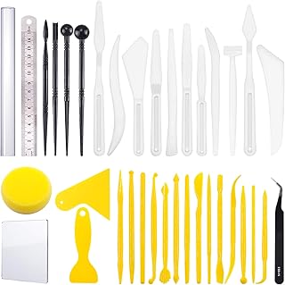 Swpeet 36-teiliges Modellier-Ton-Werkzeugset, Kugel-Stabwerkzeug, Töpferwerkzeuge, Gummispitzenstifte, Kunststoff-Ton-Werkzeuge, Bildhauer-Set zum Herstellen von Modellier-Ton-Kuchen