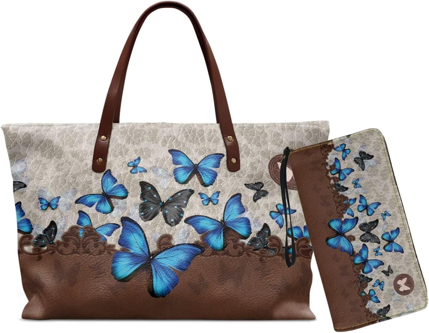 Women PU Leather Tote Bag Wallet Set Waterproof Portable Lightweight Handbag Purse