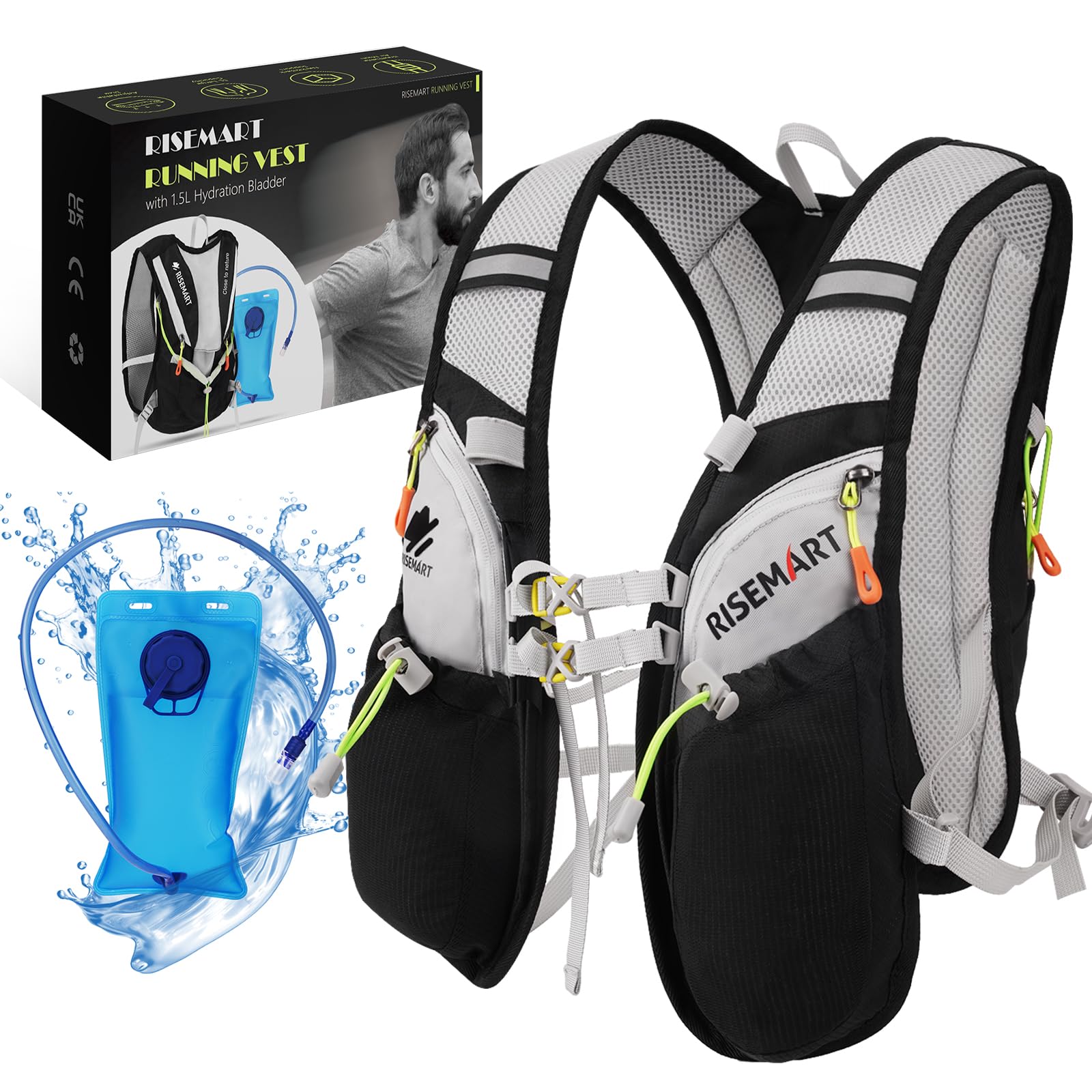 RISEMART Laufweste für Damen und Herren,Trinkrucksack Laufweste, Laufen Verstellbare Brustgurte Ultraleicht Laufrucksack für Marathon, Joggen, Radfahren, Camping, Wandern