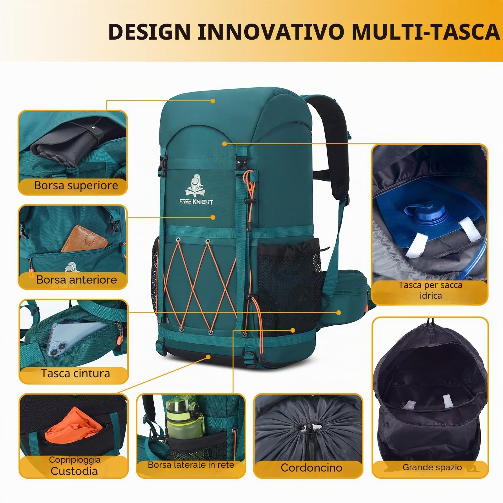 Bseash Zaino da trekking impermeabile da 40 litri con copertura antipioggia, borsa da viaggio per sport all'aria aperta, campeggio, arrampicata, ciclismo, sci, nero, 40L, Per esterni