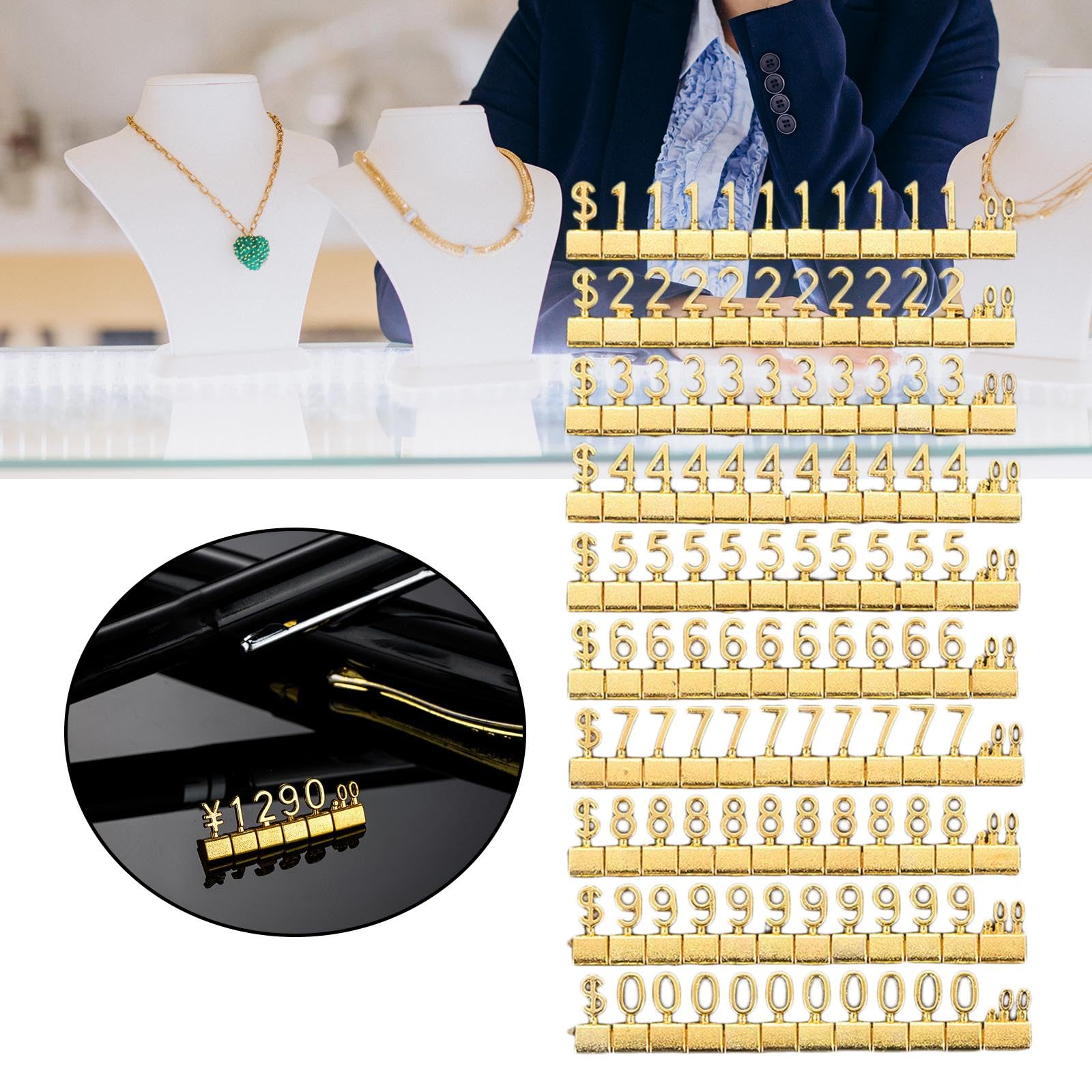 5 Set mit Würfeln, Preisschilder, Preismarker, Etiketten für Bäckerei, Büro, Fenster, Theke, goldfarben