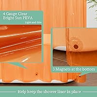Vista 3 de Mrs Awesome Forro de cortina de ducha naranja transparente con 3 imanes, 72x72 pulgadas, cortina de ducha de plástico flexible y resistente de alta