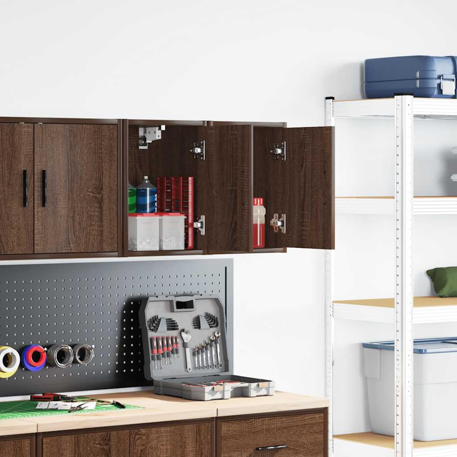 Garagen-Wandschränke 2 STK. mit viel Stauraum Holzwerkstoff Braun Eichen-Optik 30x30x41 cm für Büro, Hauswirtschaftsraum & Speisekammer
